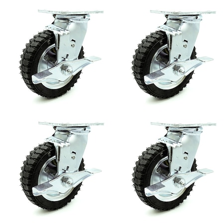 Service Caster 6 Inch Black Pneumatic Wheel Swivel Casters with Brakes Set SCC-100S150-PNB-TLB-4